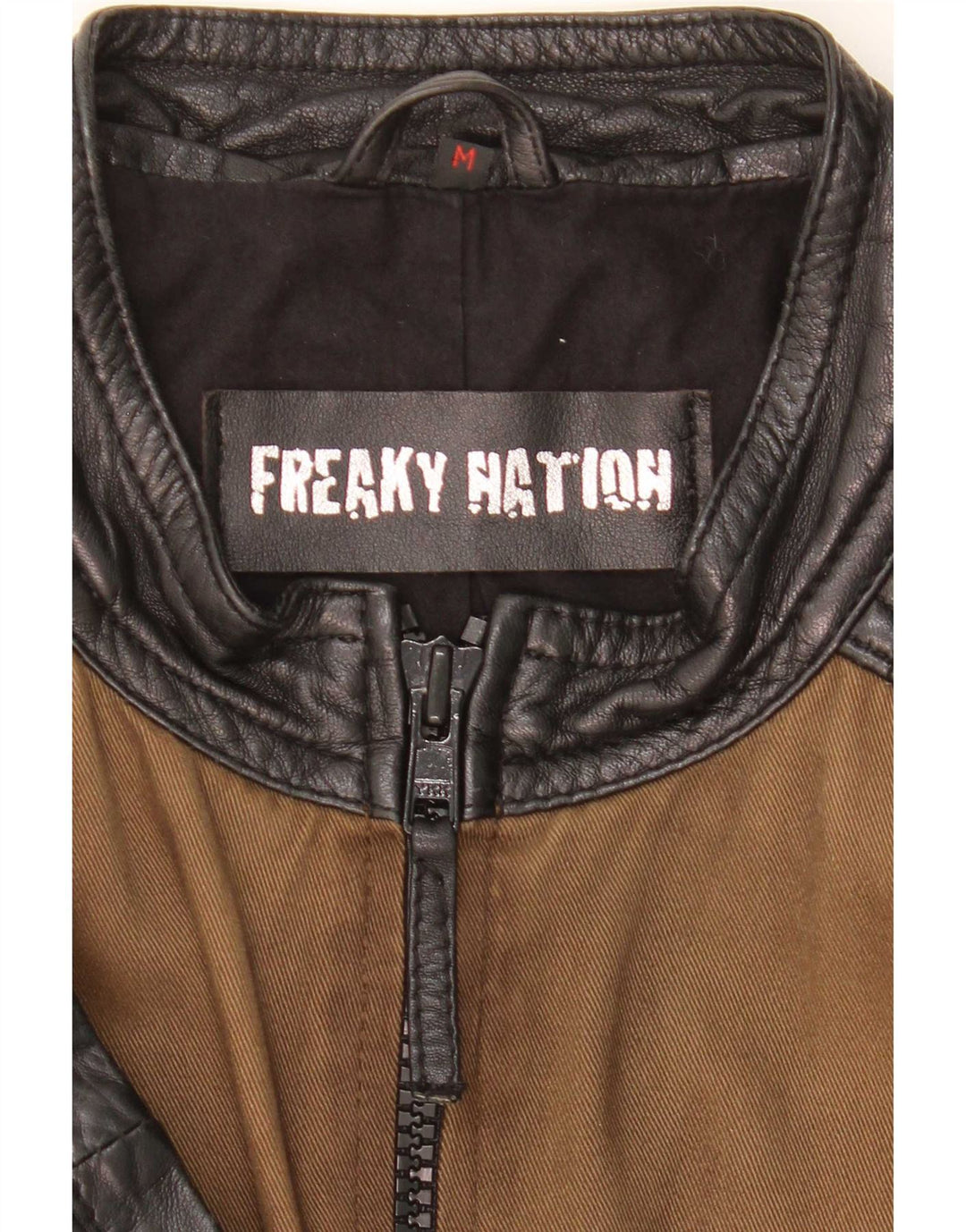 Freaky Nation Chaqueta Racer para hombre UK 38 Marrón medio Colorblock