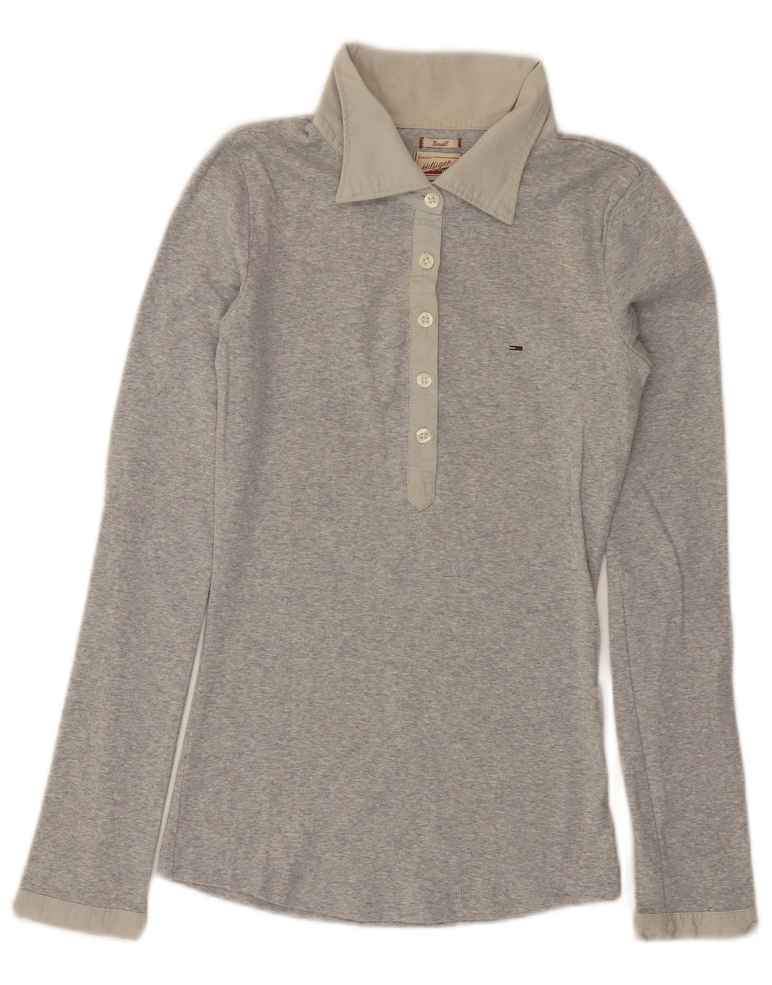 TOMMY HILFIGER Polo de manga larga para mujer UK 8 Small Gris