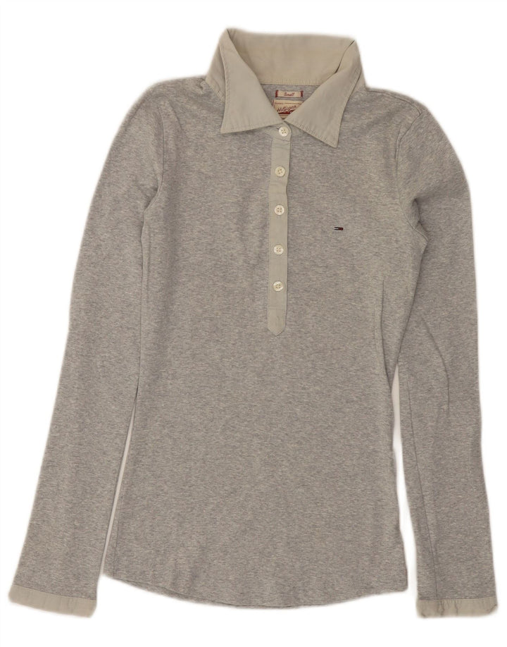 TOMMY HILFIGER Polo de manga larga para mujer UK 8 Small Gris