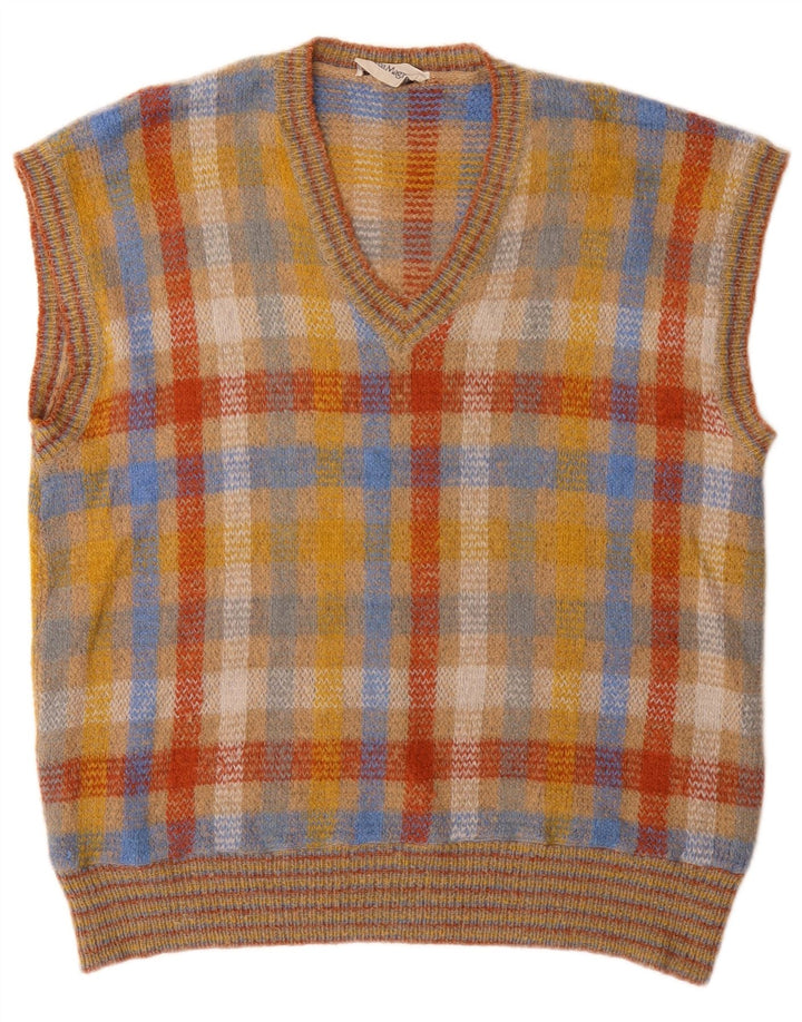 Vintage hombres chaleco camiseta sin mangas grande multicolor cheque