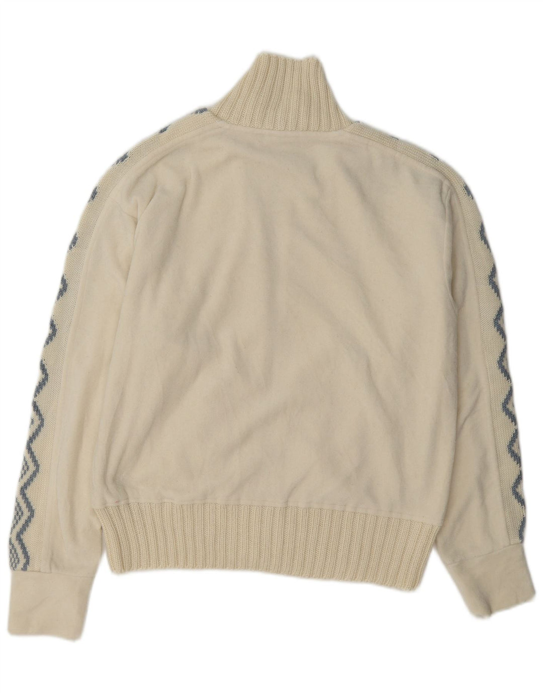 Vintage mujer chaqueta de vellón Reino Unido 14 grande de poliéster geométrico blanco apagado
