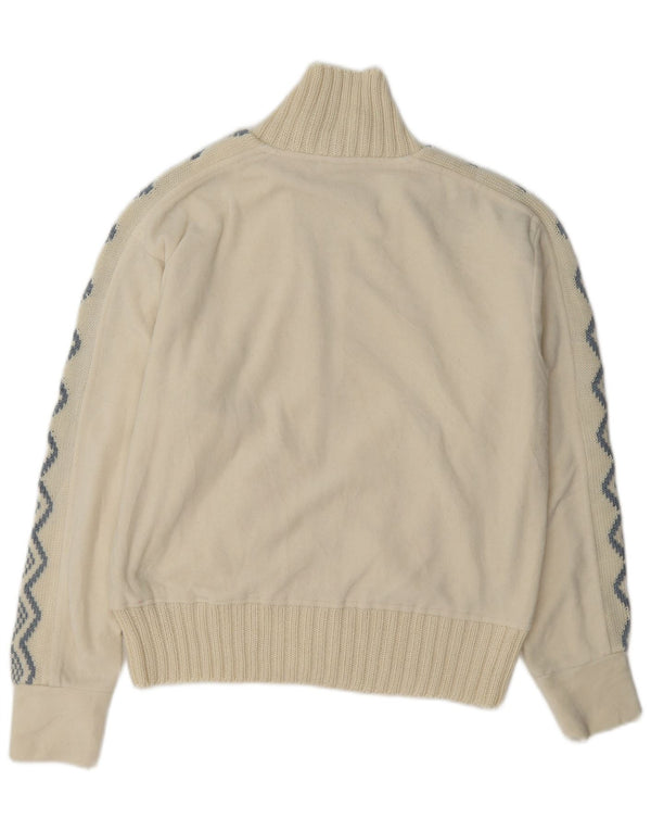 Vintage mujer chaqueta de vellón Reino Unido 14 grande de poliéster geométrico blanco apagado