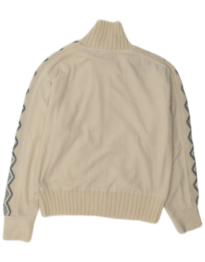Vintage mujer chaqueta de vellón Reino Unido 14 grande de poliéster geométrico blanco apagado
