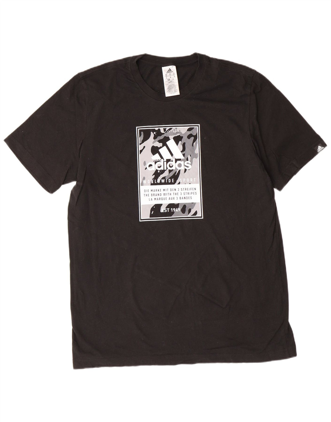 ADIDAS Mens Graphic T-Shirt Top Medium Black Cotton