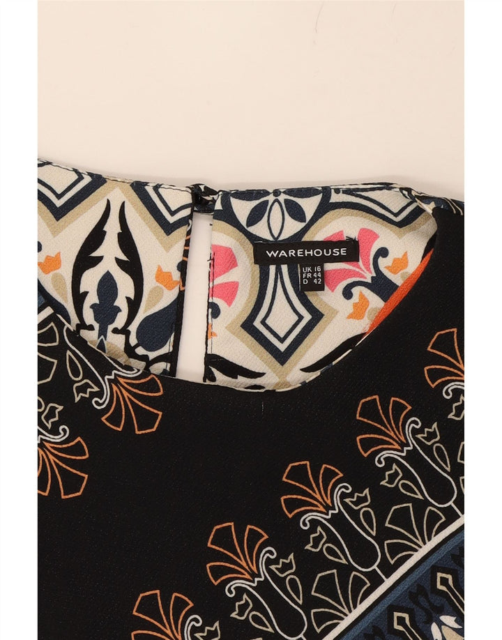 WAREHOUSE Womens Abstract Pattern Sheath Dress UK 16 Large  Navy Blue Vintage Warehouse and Second-Hand Warehouse from Messina Hembry 