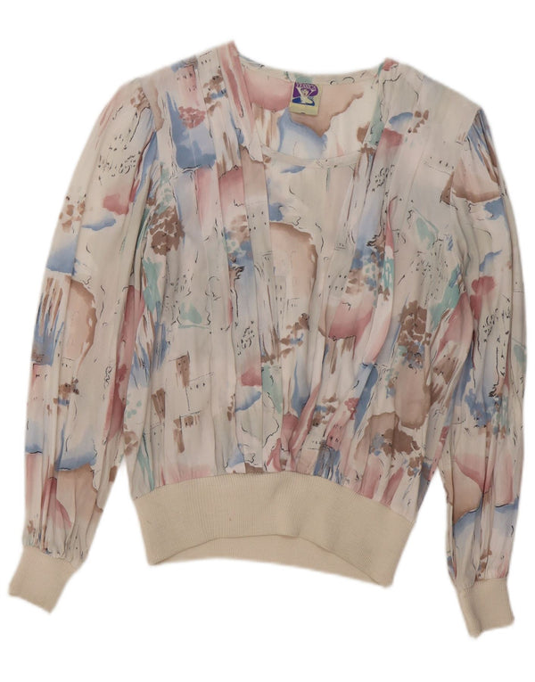 C & A Blusa de manga larga con estampado abstracto para mujer UK 44 Medium White