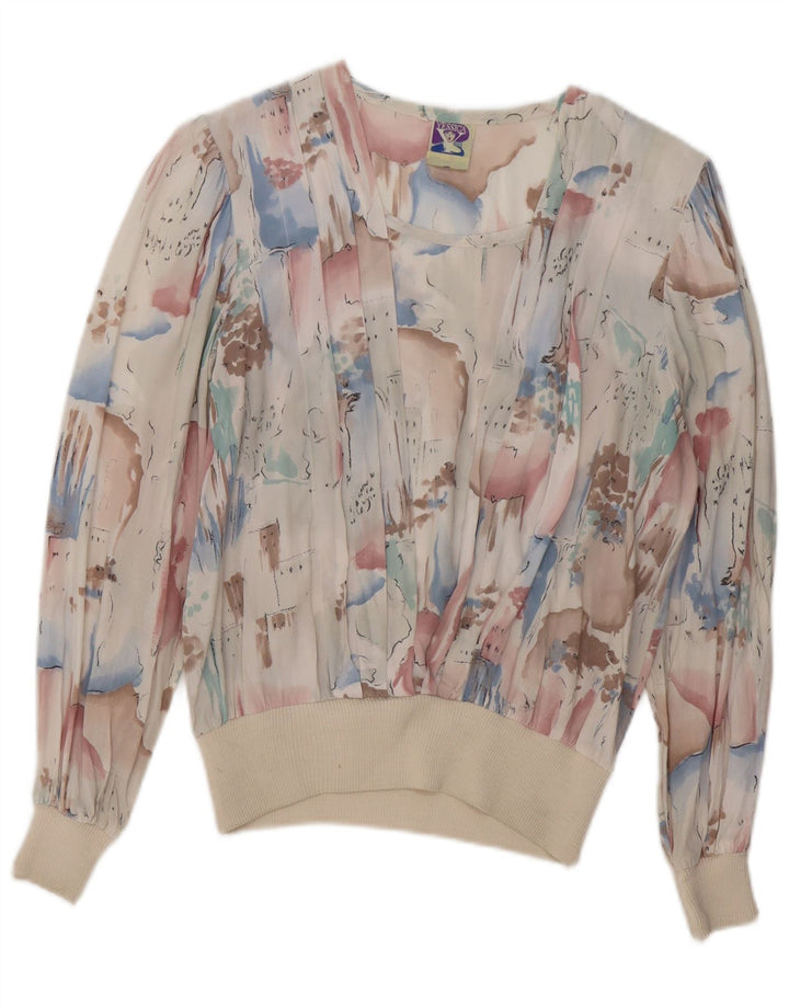 C & A Blusa de manga larga con estampado abstracto para mujer UK 44 Medium White