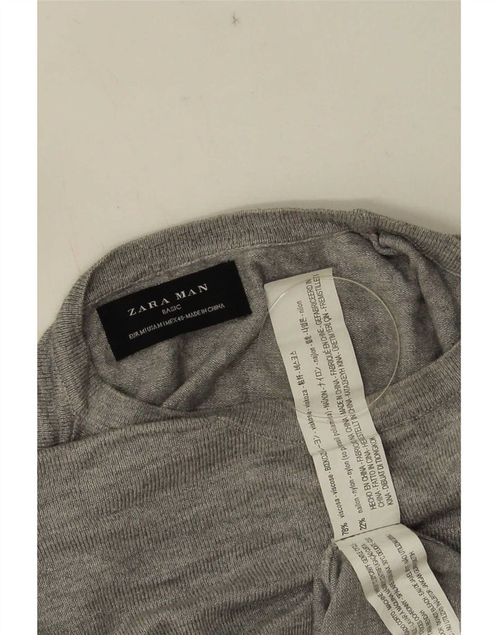 Zara Hombre Jersey Cuello Redondo Viscosa Gris Medio