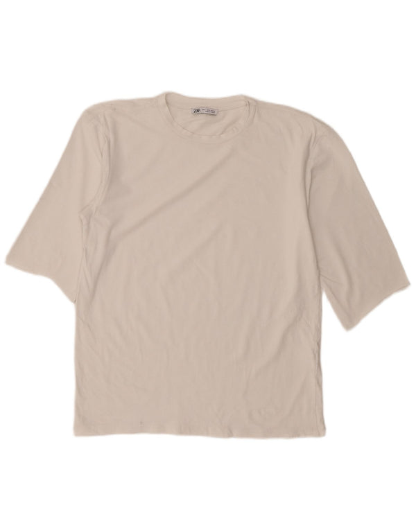 Zara Camiseta Mujer Top UK 12 Medium Blanco Algodón