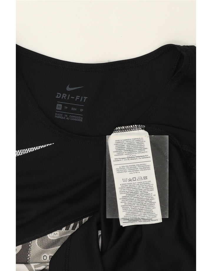 NIKE Womens Dri Fit Crop Graphic Vest Top UK 6 XS Black Patchwork Vintage Nike and Second-Hand Nike from Messina Hembry 