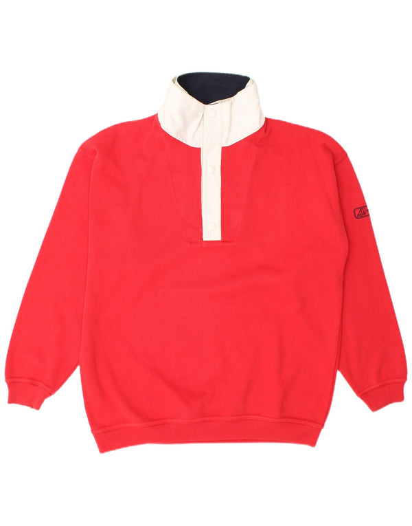 Yachting Club Sudadera con cuello abotonado para hombre, jersey grande, color rojo