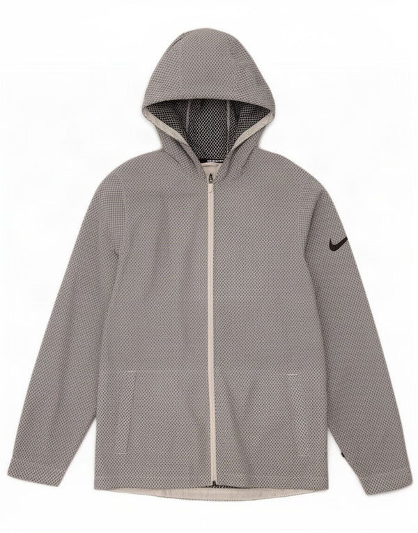 Nike Mens Hooded Rain Jacket UK 38 Medium Grey Geometric Nylon