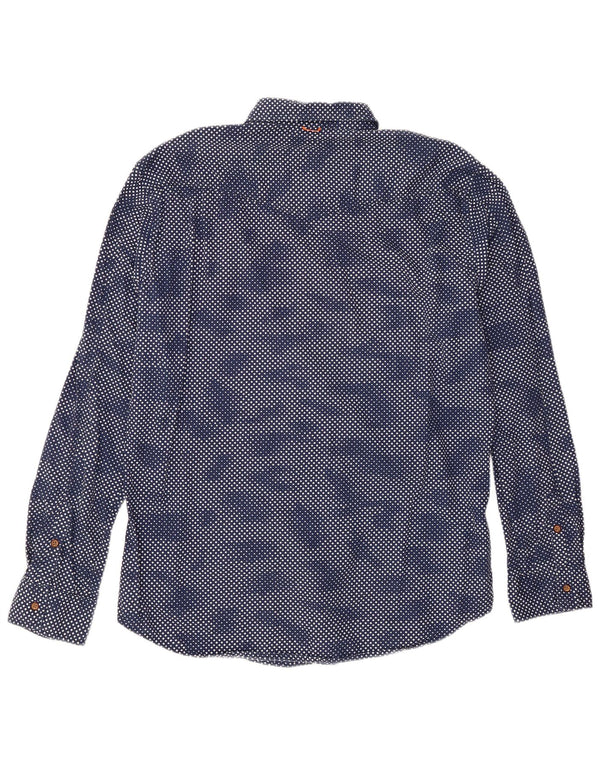 Camisa Hugo Boss Hombre XL Algodón Geométrico Azul Marino