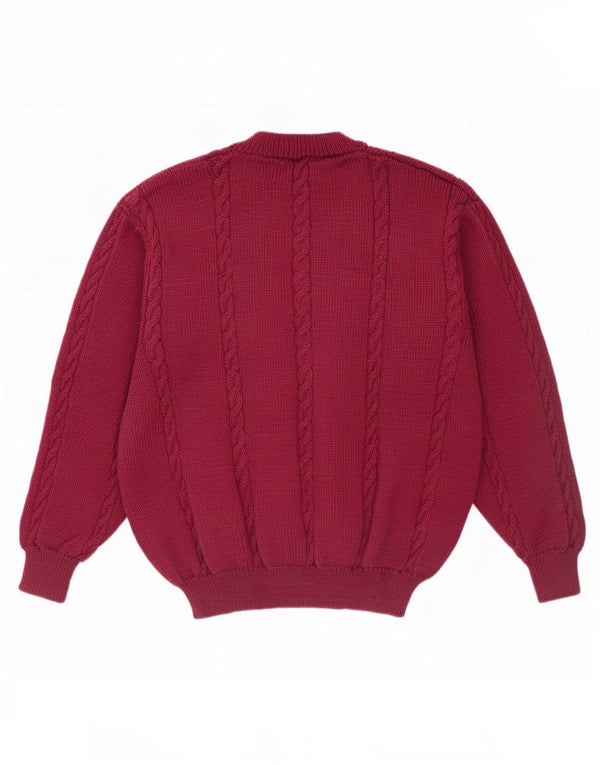 Vintage hombres cuello redondo jersey suéter XL Borgoña