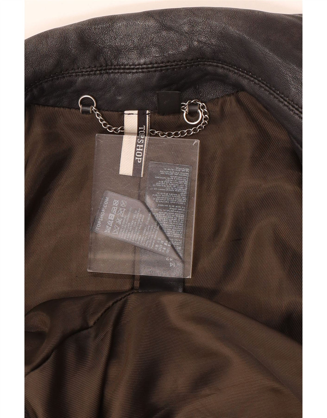 Topshop Chaqueta motera de cuero para mujer UK 44 Large Piel de cordero negra