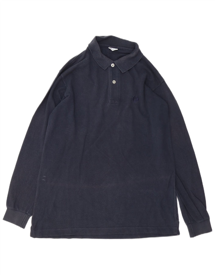 Sergio Tacchini Polo de manga larga para hombre de algodón azul marino medio