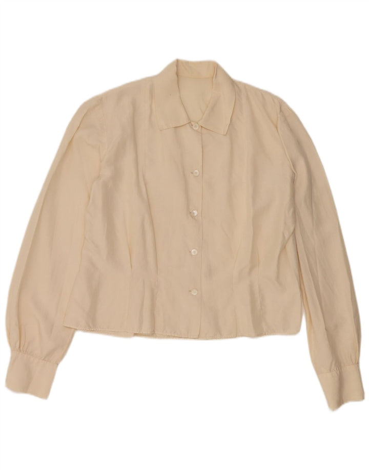 Vintage mujer crop camisa blusa Reino Unido 14 Medio Beige