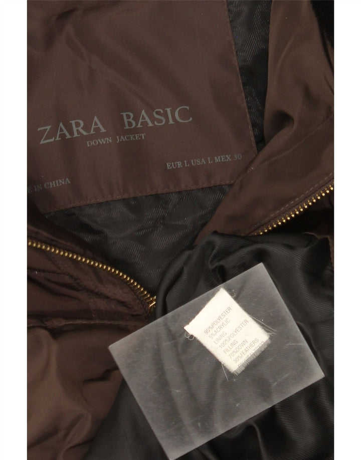Zara Mujer Chaqueta Acolchada Con Capucha UK 44 Grande Poliéster Marrón