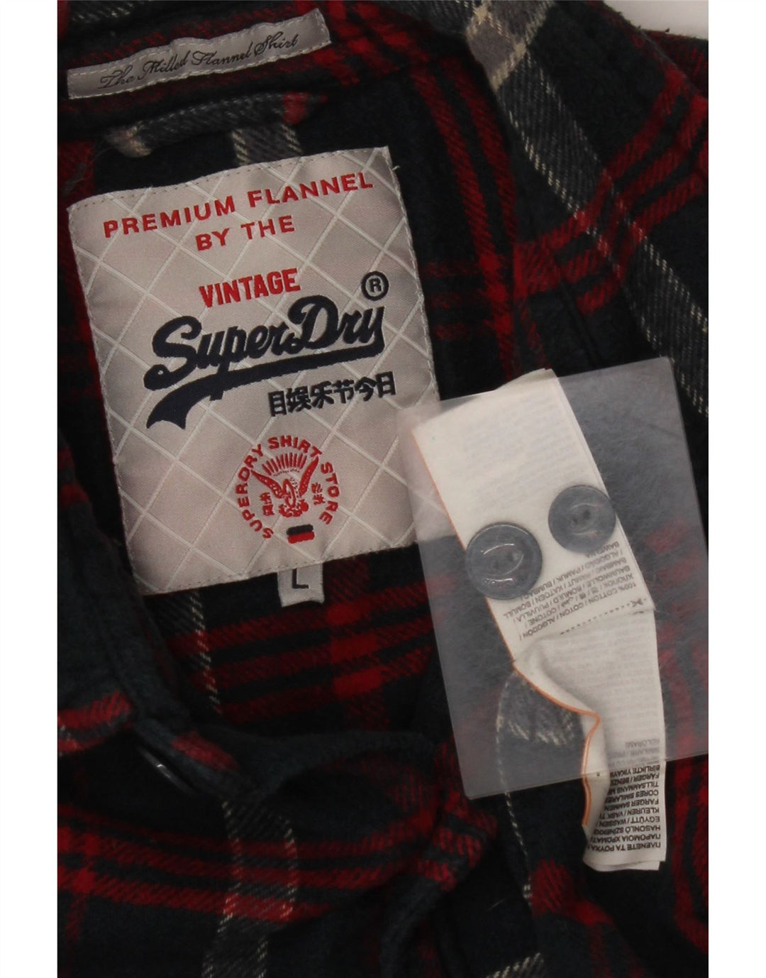 SUPERDRY Hombre Camisa de franela de algodón a cuadros negros grandes