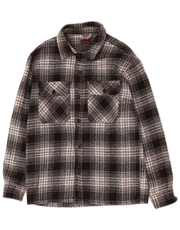 Vintage hombres sobrecamisa franela camisa mediana negro cheque algodón