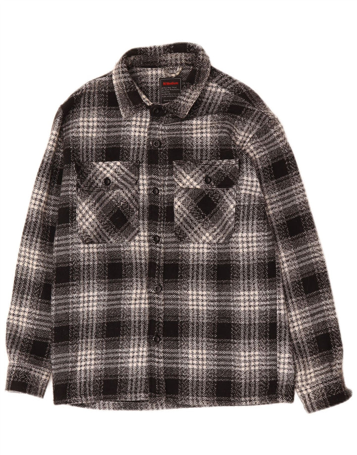 Vintage hombres sobrecamisa franela camisa mediana negro cheque algodón