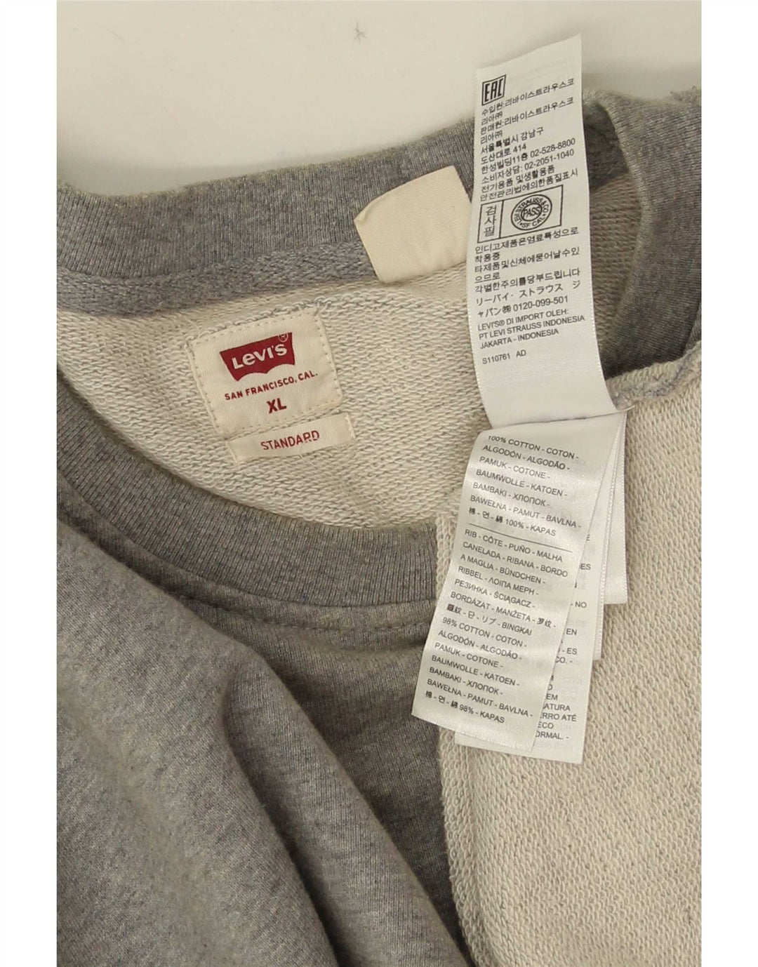 Levi's Hombre Standard Sudadera Jumper XL Gris Algodón