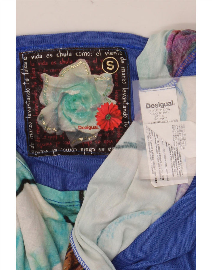 DESIGUAL Blusa de Ala de Murciélago para Mujer Top UK 10 Small Blue Floral Viscosa