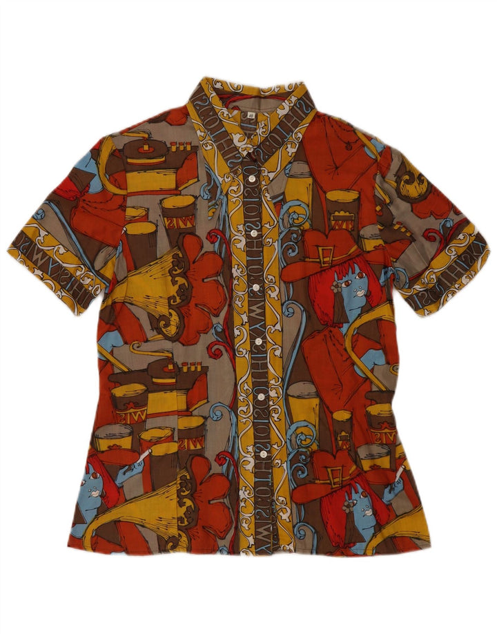 Vintage mujer patrón abstracto camisa blusa IT 48 XL multicolor