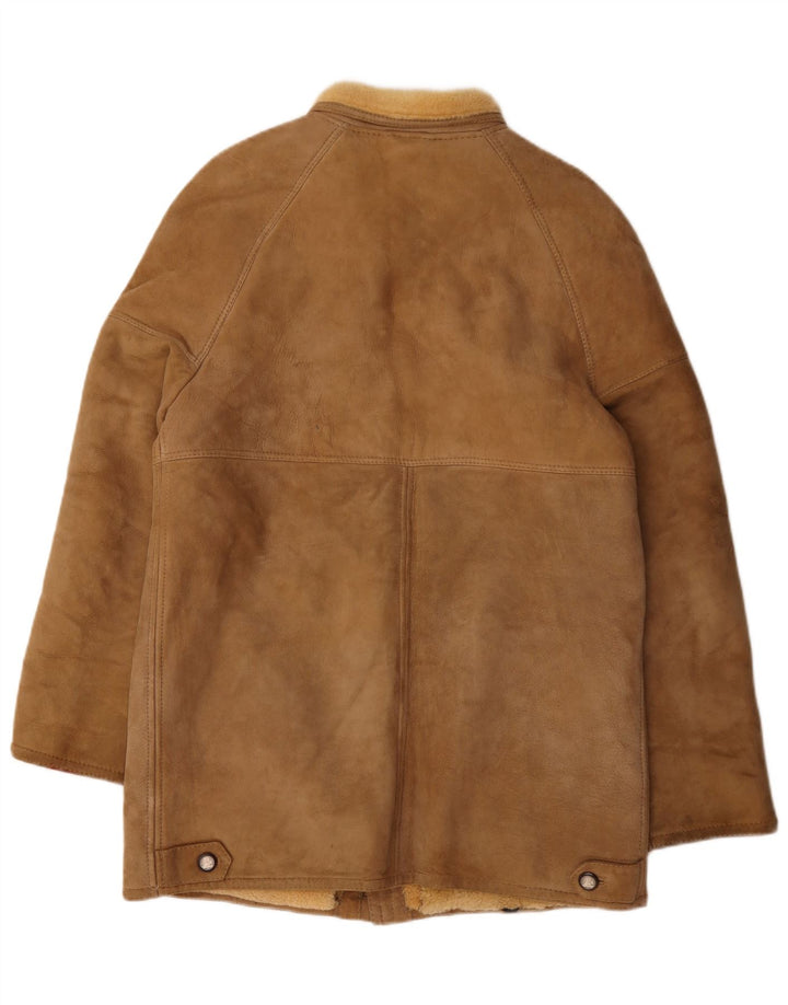 Vintage Hombres Shearling Chaqueta Reino Unido 38 Medio Beige