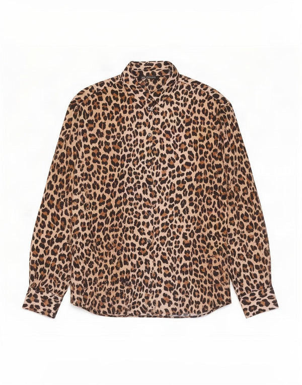 Zara Mujer Blusa Camisera ES 40 XL Marrón Animal Print