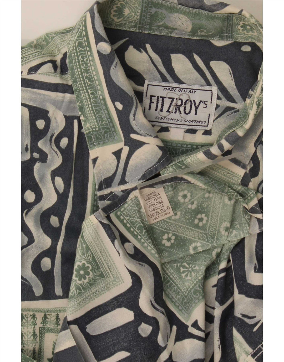 Fitzroy Hombre Camisa De Manga Corta De Viscosa Patchwork Verde Grande