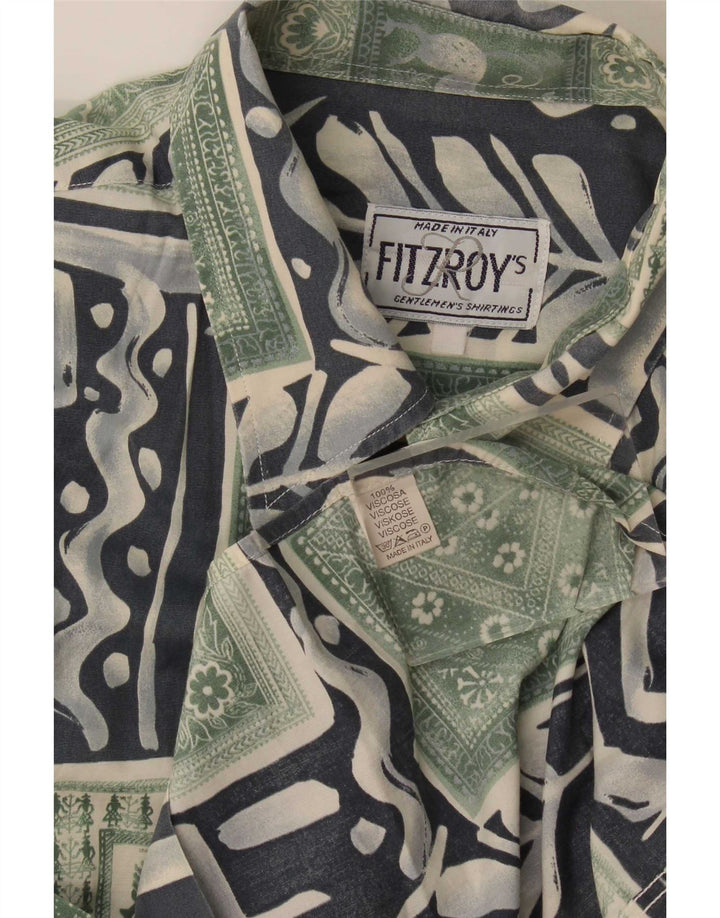 Fitzroy Hombre Camisa De Manga Corta De Viscosa Patchwork Verde Grande