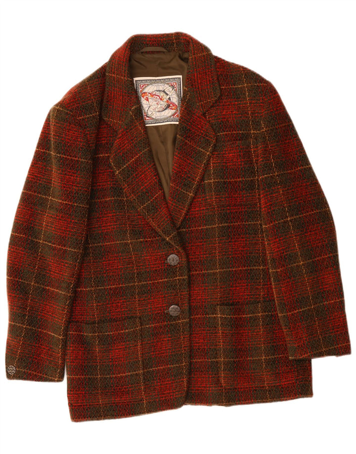 VINTAGE Mujer 2 Botones Blazer Chaqueta US 10 Grande Rojo Check Acrílico
