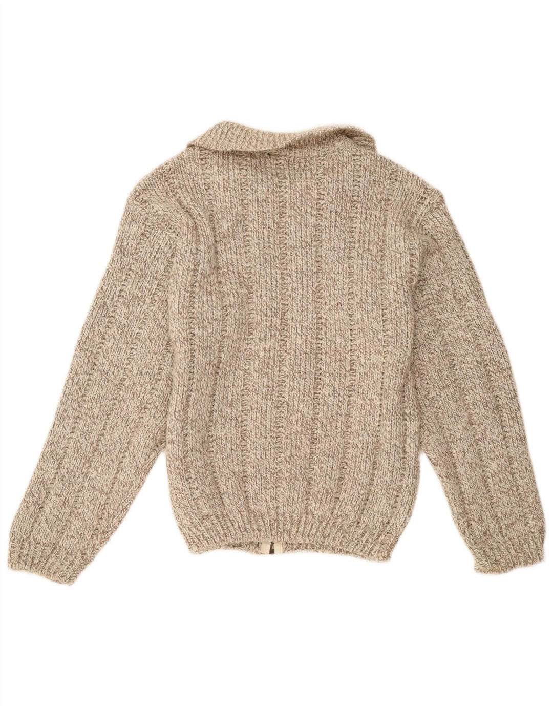 Vintage mujer Cardigan suéter Reino Unido 14 lana moteada marrón medio