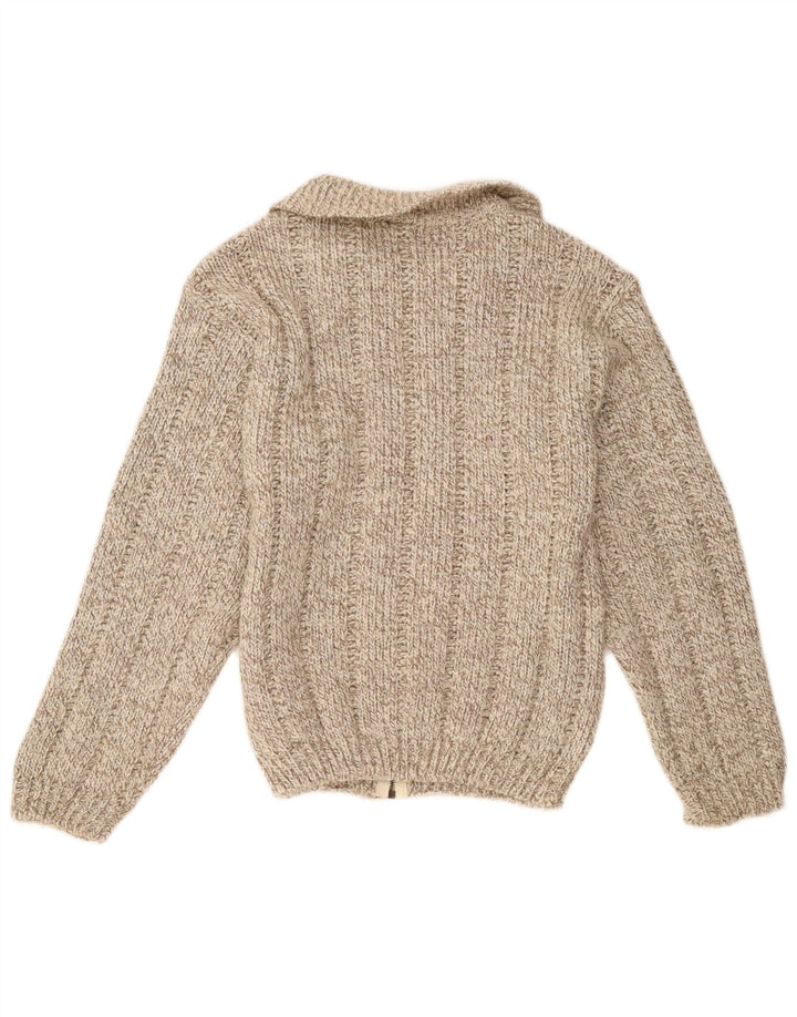 Vintage mujer Cardigan suéter Reino Unido 14 lana moteada marrón medio