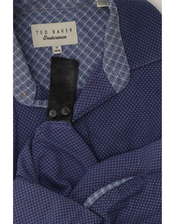 Ted Baker Camisa para hombre Talla 15 Mediana Algodón con manchas azul marino