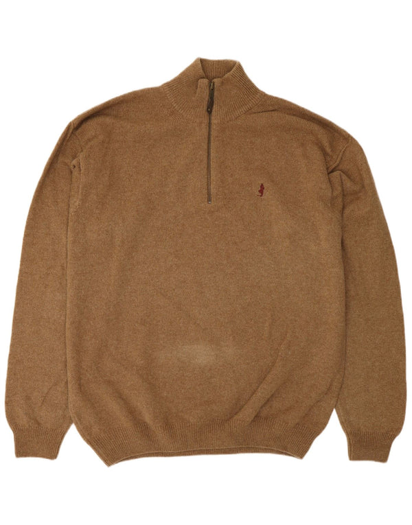 MARLBORO CLASSICS Mens Zip Neck Jumper Sweater 2XL Brown Wool