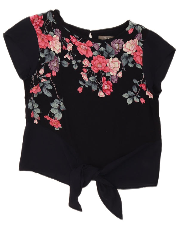 Oasis Blusa corta con lazo en la parte delantera para mujer UK 8 Small Azul marino Floral Viscosa