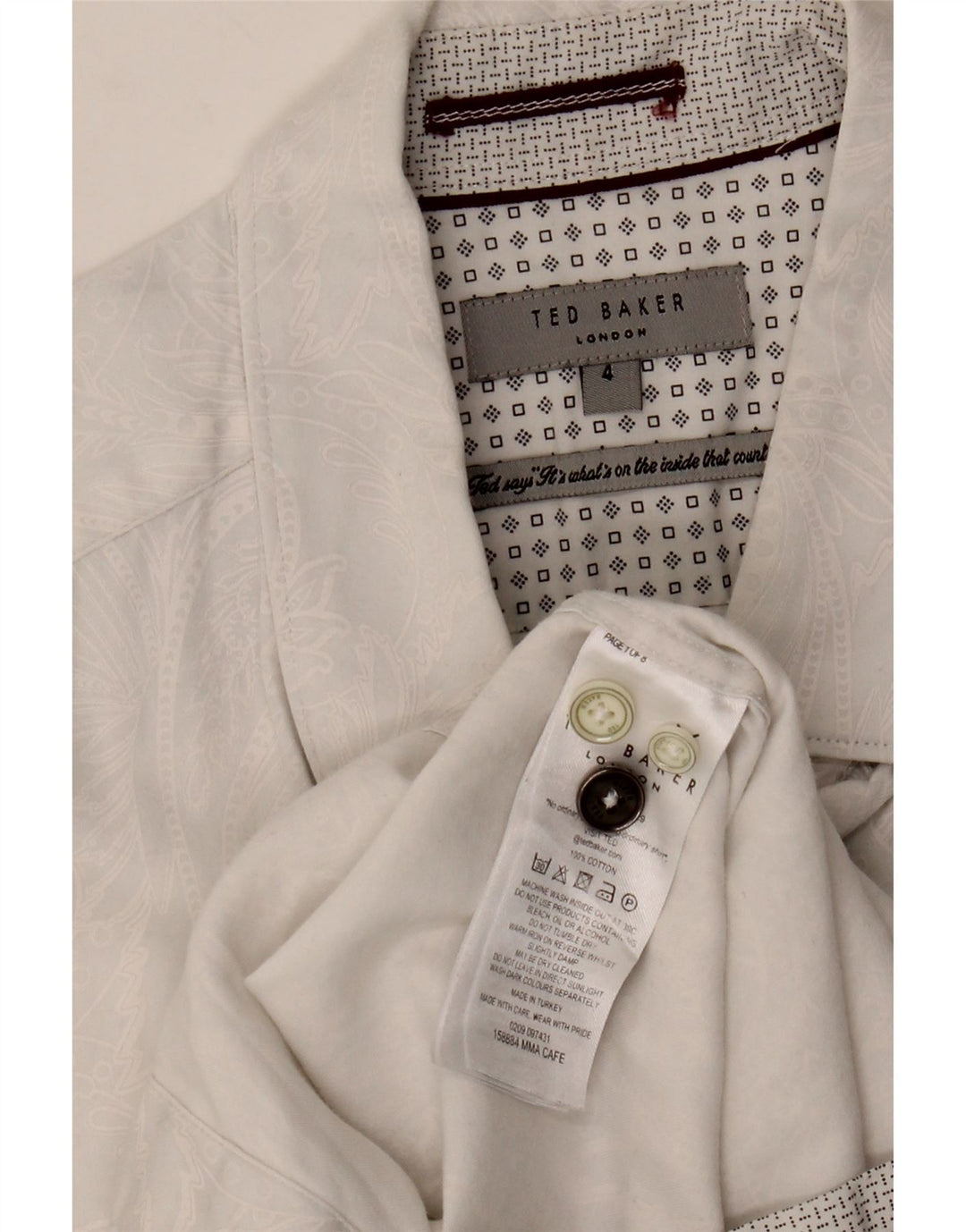 Ted Baker Camisa para hombre Talla 4 Grande Algodón Paisley blanco