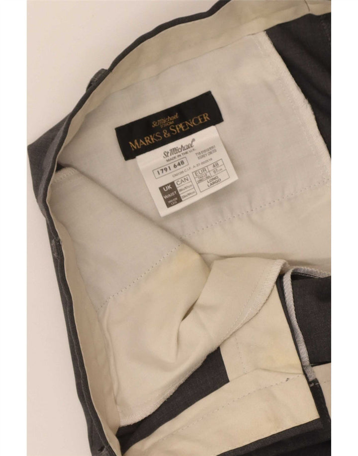 Marks & Spencer Pantalón de traje con pinzas para hombre W38 L33 Lana gris