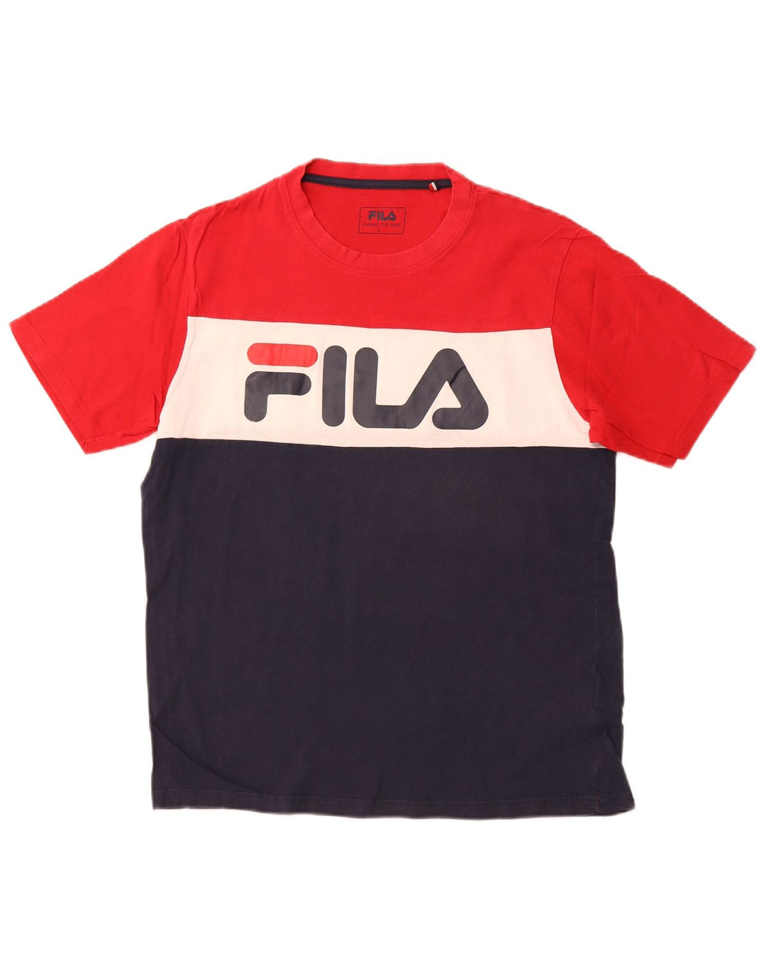 FILA Camiseta gráfica para hombre Top grande de algodón con bloques de color multicolor