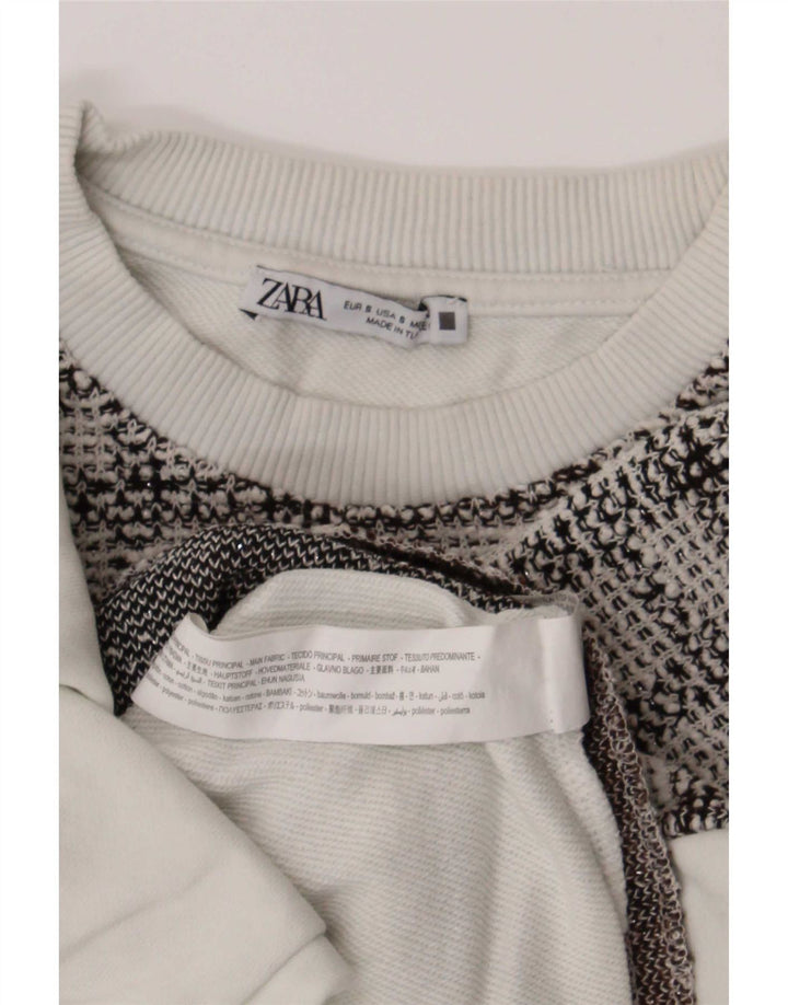 Zara Mujer Crop Sudadera Extragrande Jersey UK 10 Small White Check Cotton