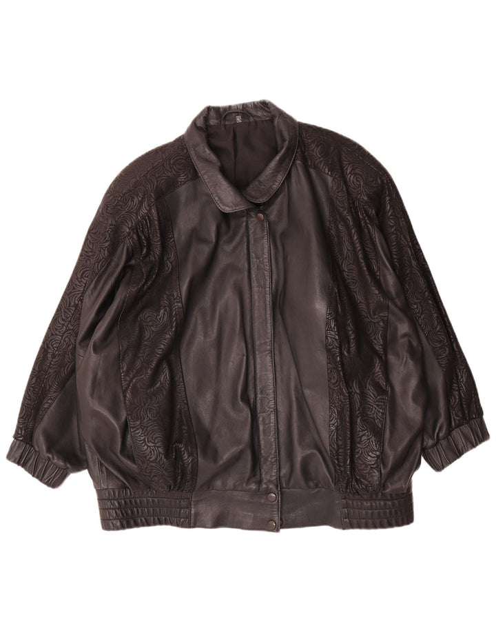 Vintage mujer chaqueta de cuero de gran tamaño IT 42 Medio Negro Geométrico