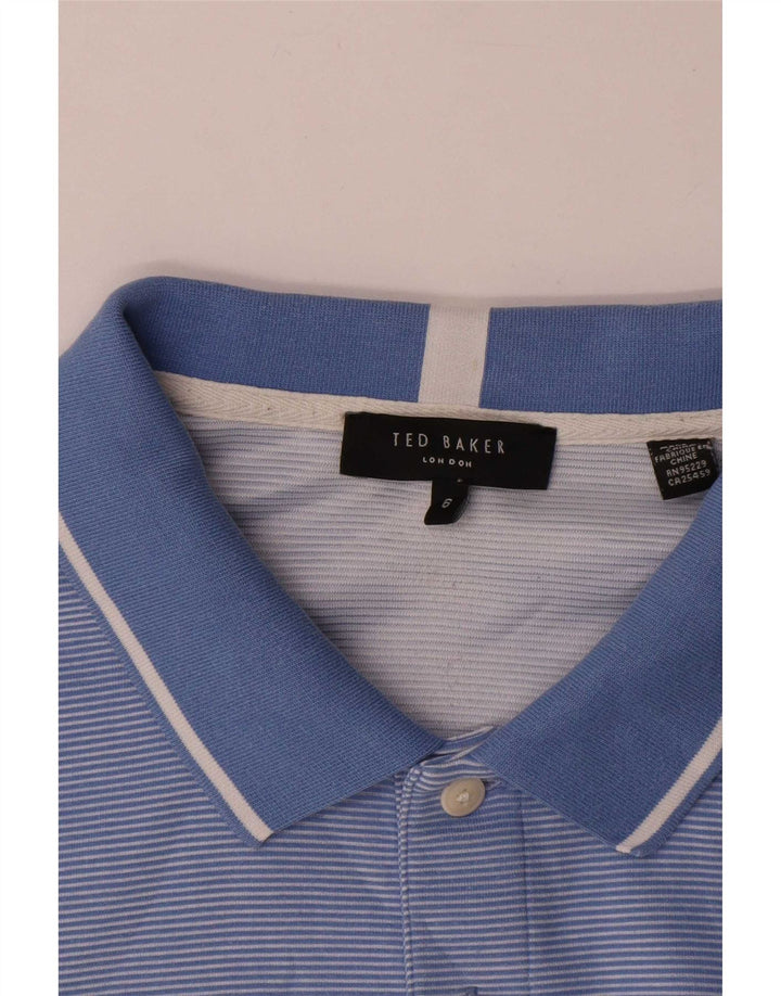 Ted Baker Polo para hombre Talla 6 2XL Poliéster a rayas azules