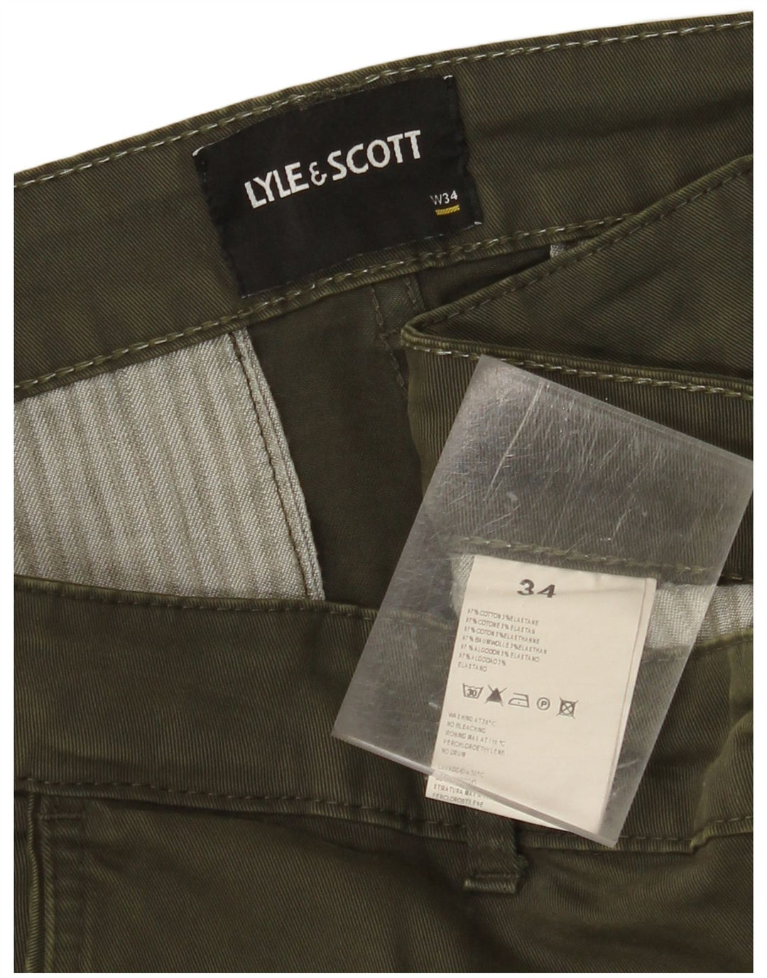 LYLE & SCOTT Pantalones cargo ajustados para hombre W34 L34 Algodón caqui