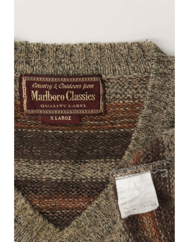MARLBORO CLASSICS Jersey con cuello en V para hombre XL Lana a rayas marrón
