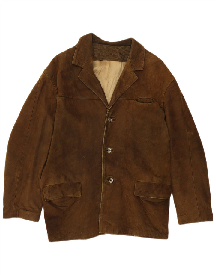 VINTAGE Chaqueta de cuero para hombre Reino Unido 38 Cuero caqui medio