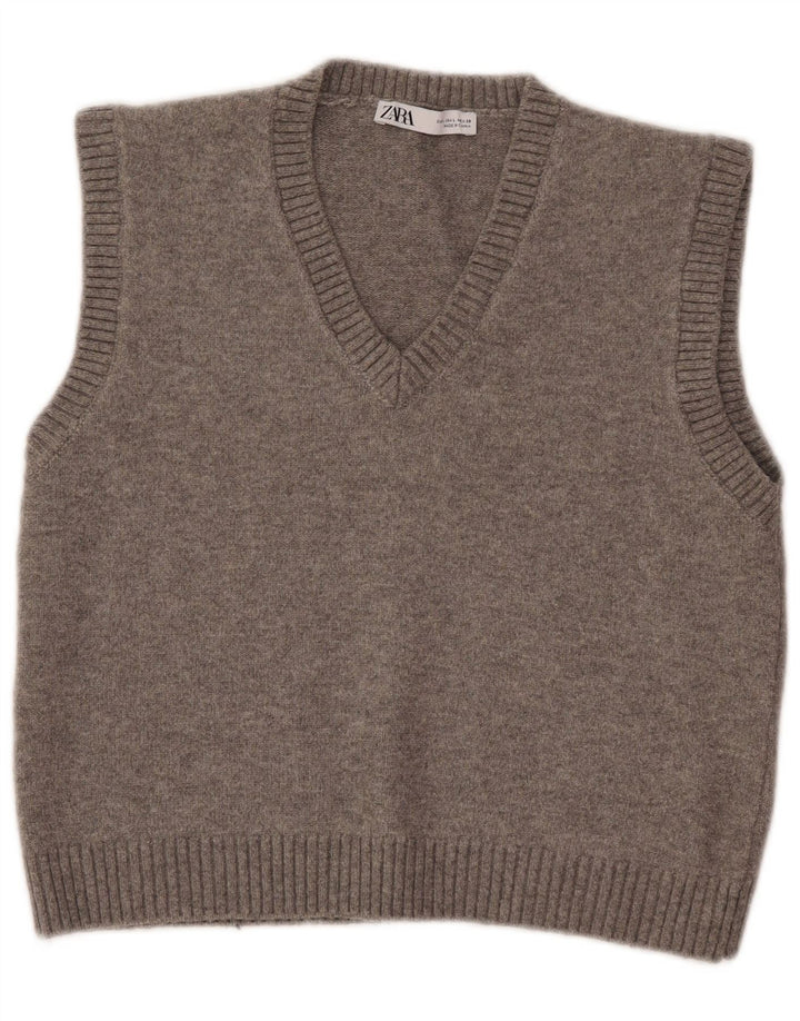 Zara Mujer Crop Vest Tank Top UK 40 Grande Poliéster Gris