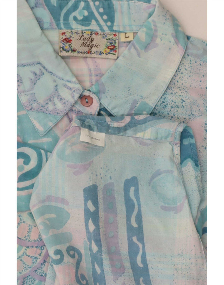 Vintage mujer camisa de manga corta Reino Unido 14 grande turquesa patchwork retro