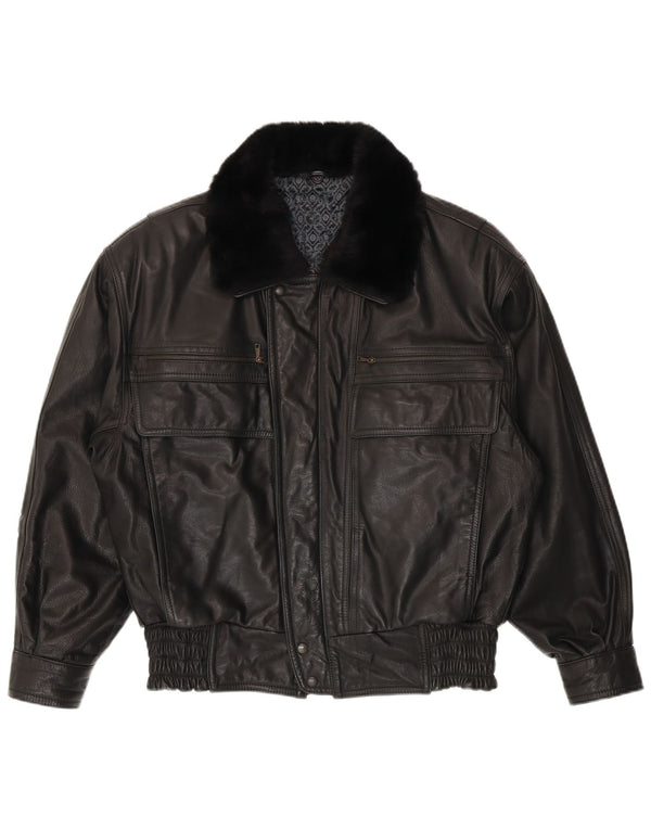 Chaqueta de cuero vintage para hombre IT 48 cuero negro medio